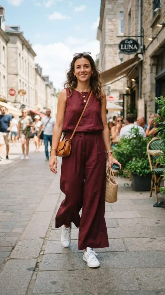 Matching burgundy Disney park outfit