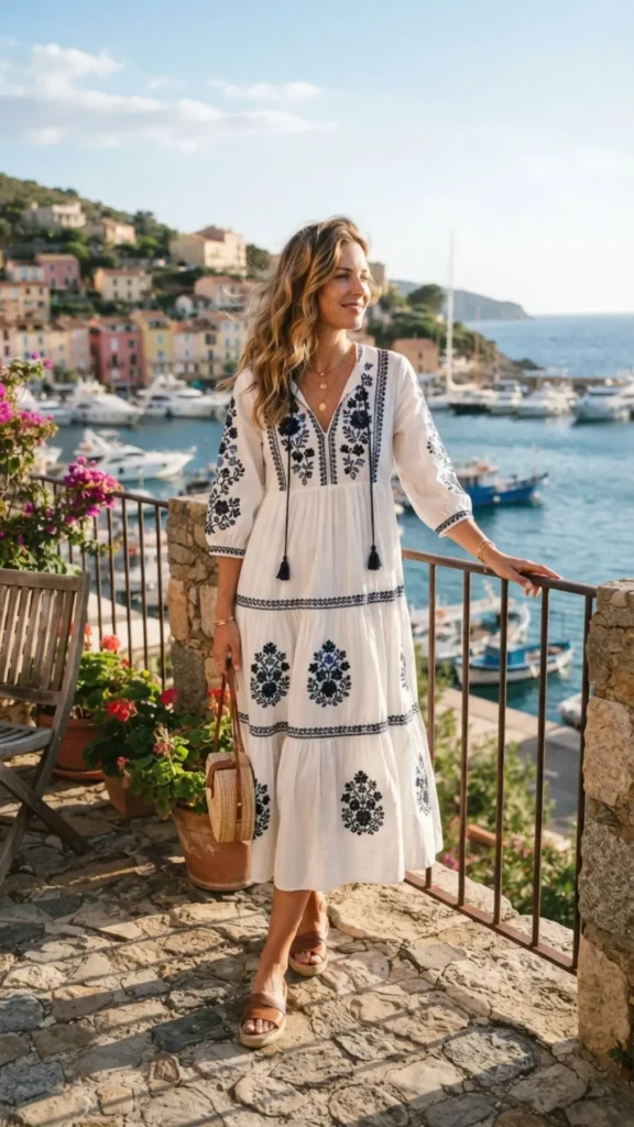 Propriano dress styled as a breezy and elegant Labor Day outfit.