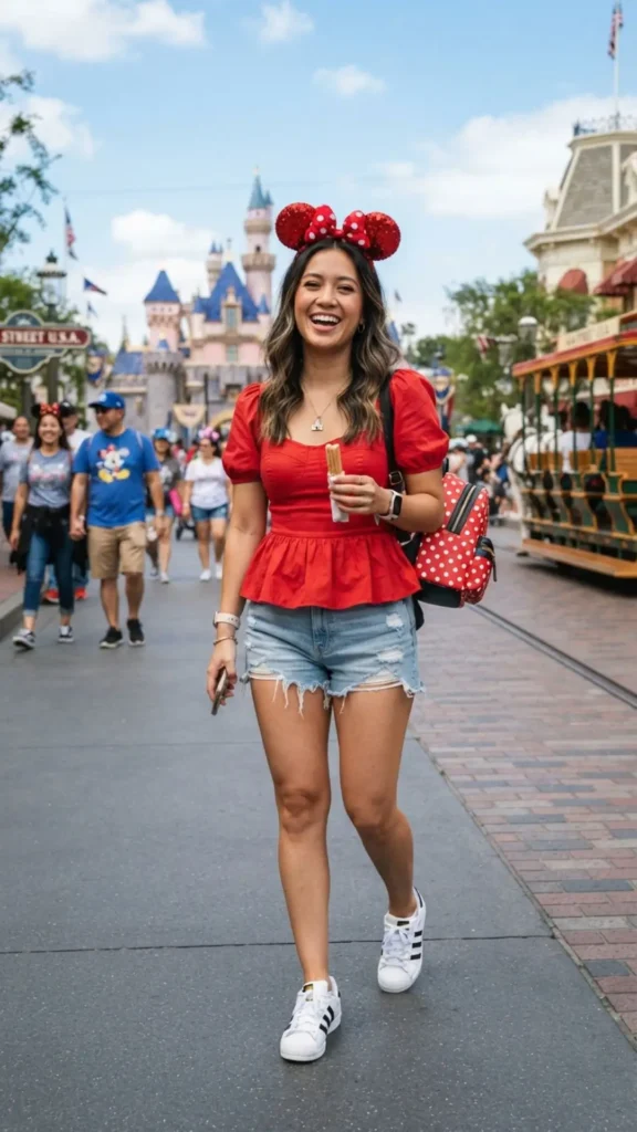 Red peplum casual Disney look