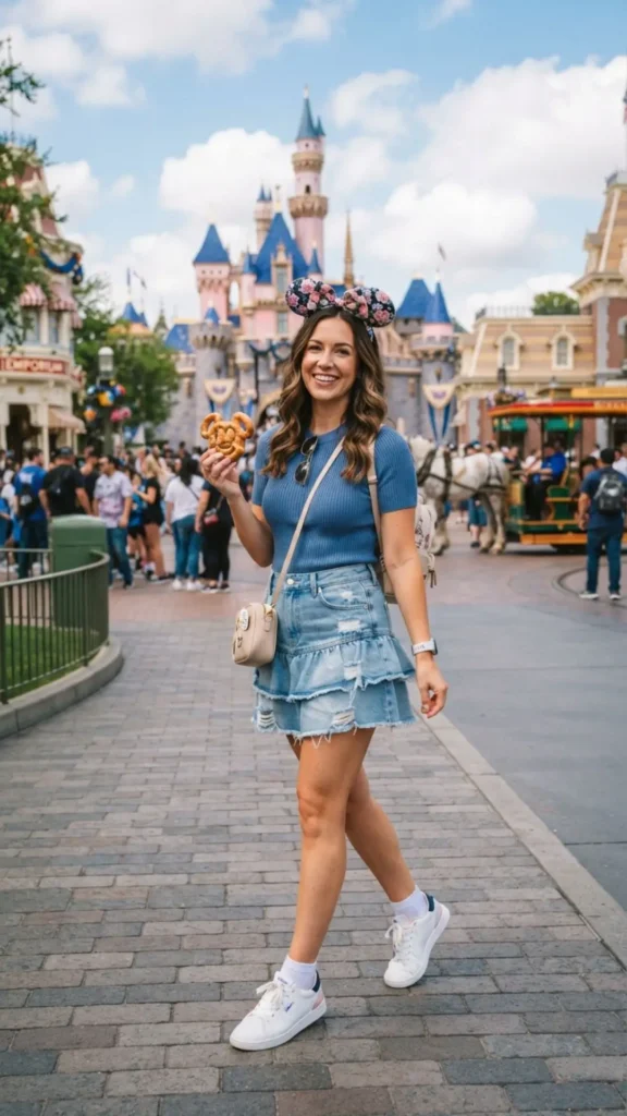 Blue denim Disneyland outfit style