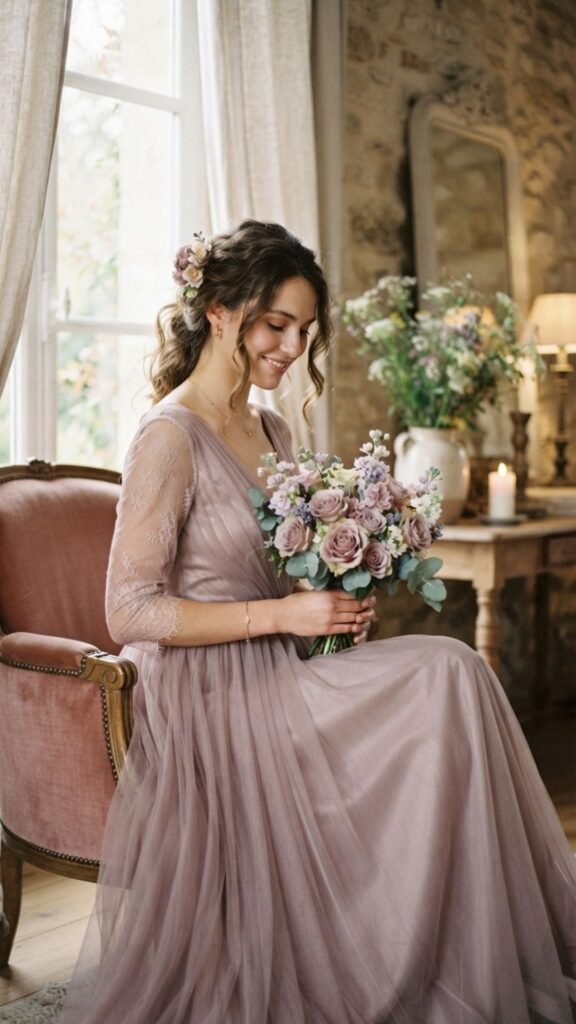 Dusty mauve midi outfit creating a soft and elegant brunch style.