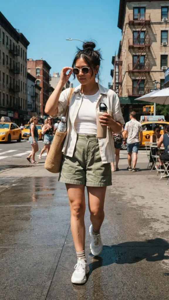 Modest city heatwave outfit with a breathable cotton dress