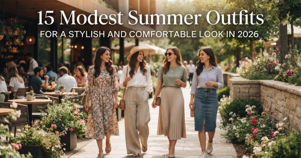 15 modest summer outfit ideas featuring elegant, breathable, and stylish looks for warm weather.
