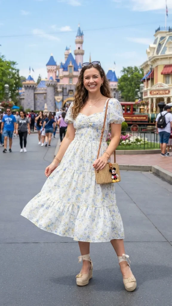 Floral summer Disneyland dress look